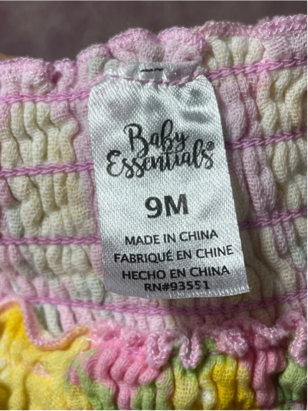 Baby Essentials 9 months pink lemonade ruffle bubble romper